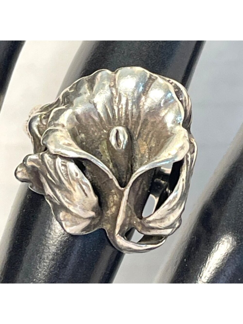 Vintage Sterling Silver Art Nouveau Statement Calla Lily Floral Ring Size 6.5 - Picture 11 of 11